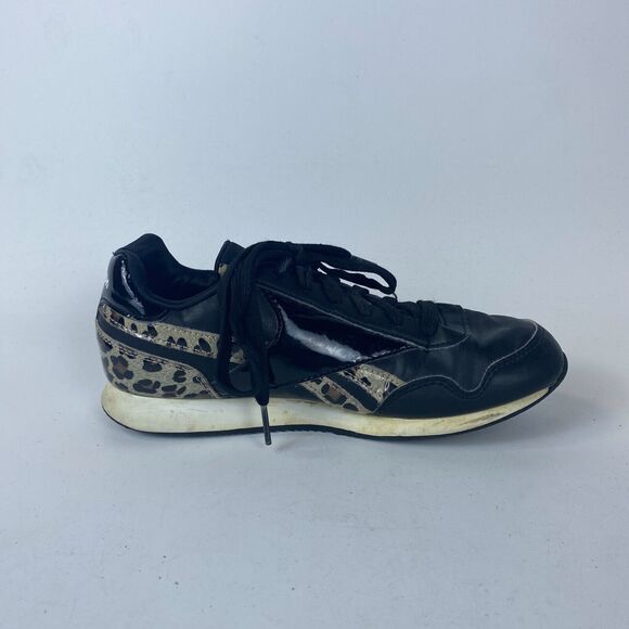 Reebok Royal 422 Sports Shoes Girls Size 4.5 Black Leopard Print Leather Lace up - Picture 7 of 10